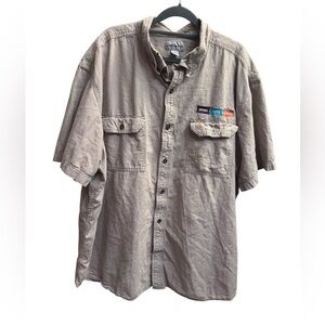 CARHARTT Rugged Flex Mens 3XL Tan Relaxed Fit Short Sleeve Button Up Cotton EUC